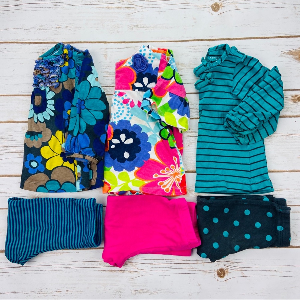 Carter’s Pink Green Floral Striped Outfits Bundle